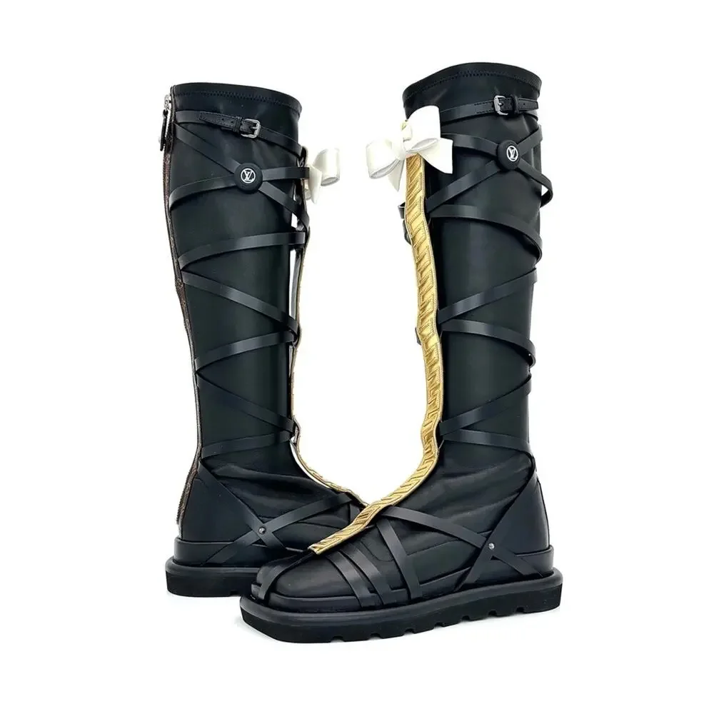 NIB Louis Vuitton A/W 2021 Runway Fornasetti LV Monogram Knee High Boots 37